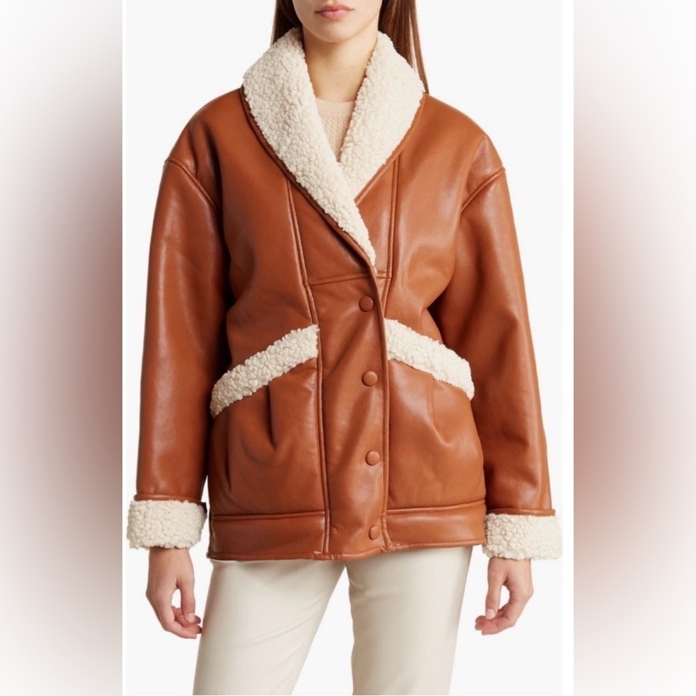 NEW BLANKNYC Rainmaker Faux Shearling & Faux Leather Jacket Cooper Sz Small
